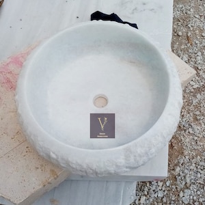 Carrara White Marble Natural Washbasin - 100% Natural Stone - Handcrafted - Vessel Sink - Sink for Bathroom - Custom Sink - Marble Fashion