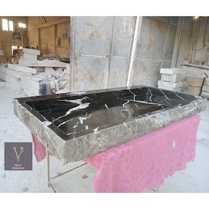 Nero Marquina Marble Sink - Split Faced - 100% Natural Stone - Handmade - Luxury Bathroom - Vessel Sink - Rectangular Marble Sink