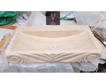 Handcrafted Travertine Vessel Sink: Rustic Natural Stone Washbasin