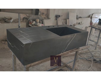 Handmade Nero Marquina Black Marble Wall-Mounted Sink