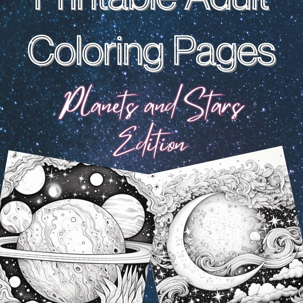 Printable Adult Coloring Pages - Stars and Planets Edition