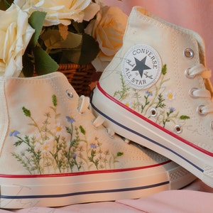 Converse Embroidered Shoes, Converse High Top Shoes,1970s Converse Chuck Taylor, Converse Customized Dog tail grass embroidery/wedding shoes