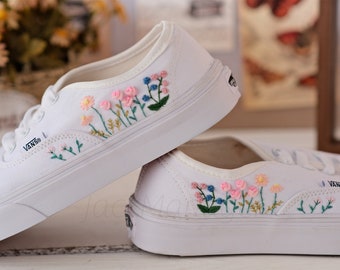 VANS Embroidered Shoes, Low top VANS embroidery Converse Customized flower embroidery wedding shoes flower embroidery