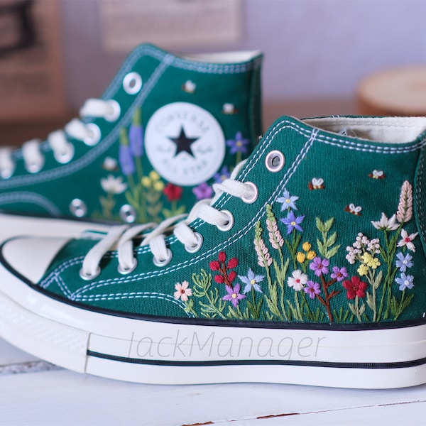 Converse Embroidered Shoes, Converse High Top Shoes,1970s Converse Chuck Taylor, Converse Customized grape embroidery wedding shoes