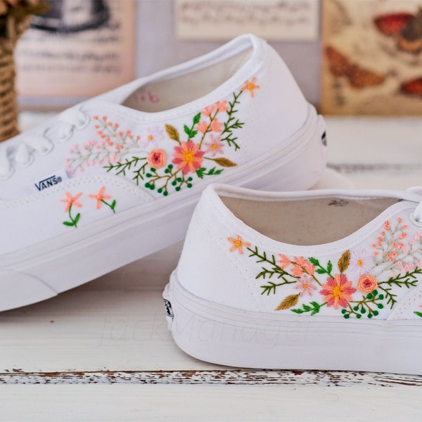 VANS Embroidered Shoes, Low top VANS embroidery Converse Customized flower embroidery wedding shoes flower embroidery