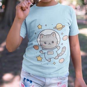 Astronaut Cat Kids Shirt Cute Space Kitty T Shirt for Boys or Girls Fun Planet Galaxy Tee Gift for Cat Lovers and Space Fans