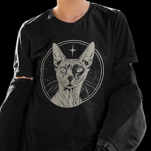 Sphynx Cat T-Shirt, Gothic Clothing, Goth Gifts, death metal t-shirt, goth cat t-shirt, sphynx goth t-shirt