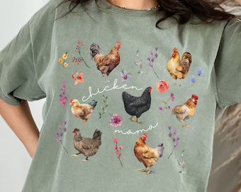 Comfort Colors Chicken Mama Shirt Gift for Chicken Mom Farm Life T Shirt for Chicken Lover Backyard Chickens Tee Farmer Shirt for Country