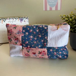 Floral Patchwork Pouch| Handmade Pouch Bag | Toiletry Bag | Cosmetic Bag | Pencil Pouch | Patchwork Bag