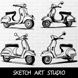 Cute Scooter SVG,EPS,PDF Motorcycle , Vespa Clipart, Scooter Motorbike, Scooter Bike Image Cut File for Cricut Silhouette, Print At Home