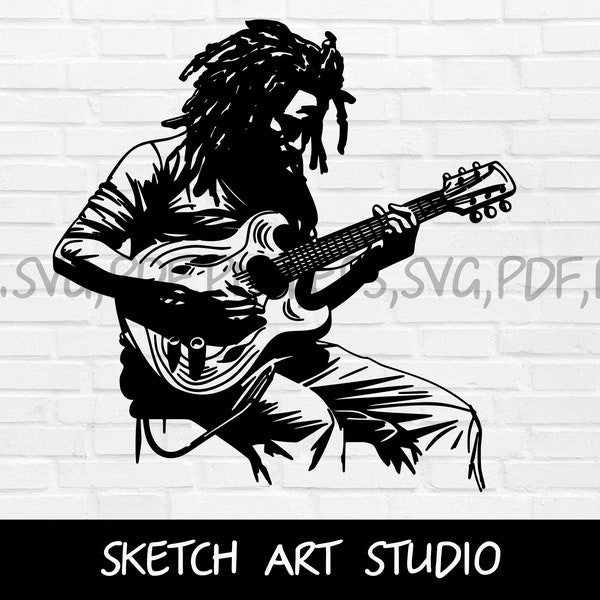 Guitarist Dreadlocks Man African American Male png svg eps pdf