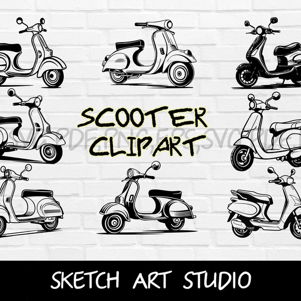 Mignon scooter SVG, EPS, PDF moto, Clipart Vespa, scooter moto, scooter vélo Image fichier coupé pour Silhouette Cricut, impression à la maison