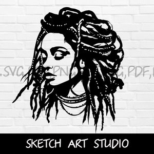 Kvinnaporträtt Dreads Locs Dreadlocks Hår Afroamerikansk dam Snygg Mix Etnicitet Kvinnlig svg png pdf eps