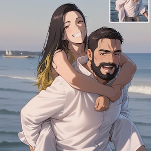 Portrait anime personnalisé à partir de la photo | Transformez une photo réaliste en anime | Art anime personnalisé | Dessin animé couple et animal de compagnie | Téléchargement numérique