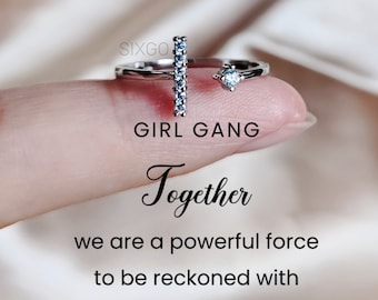 Girl Gang Minimalist T Shaped Ring, Girl Gang Together, We Are A Powerful Force To Be Reckoned With, Bridesmaid Gifts, Best Friend Gift