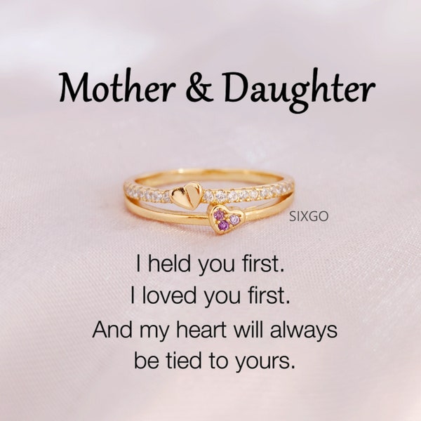 Mother & Daughter I Held You Double Heart Ring - Mother's Day gifts - Gift For Her - Ring For Women - Minimalist Jewelry - Birthday Gift