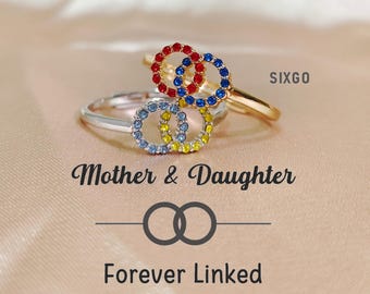Forever Linked Loved Circle Ring-Mother Daughter Ring-Gift For Her-Birthstone Ring