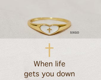 Minimalist Heart Cross Ring-Religious Jewelry-Graduation Gifts-self reminder ring