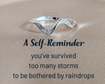 A Self-Reminder, You’ve Survived Too Many Storms Minimalist Wave Ring, Self Love Ring, Unique High And Low Ring, Christmas Gift,Gift For Her