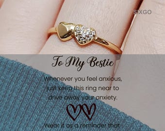 Sterling Silver Double Heart Fidget Ring–Anxiety Relief Ring-Graduation Gift For friend-Christmas Gift