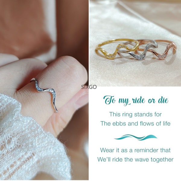 For Friend EBBS And Flows Minimalist Wave Ring - Reminder Ring - To My Bestie - Bridesmaid Gifts - Unique Jewelry - Birthday Gift For Her