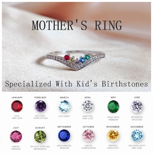 Mother's Ring, Specialized With Kid's Birthstones, Personalized 1-5 Birthstones Chevron Pave Ring, Gift For Her, Gift For Mom, Custom Ring