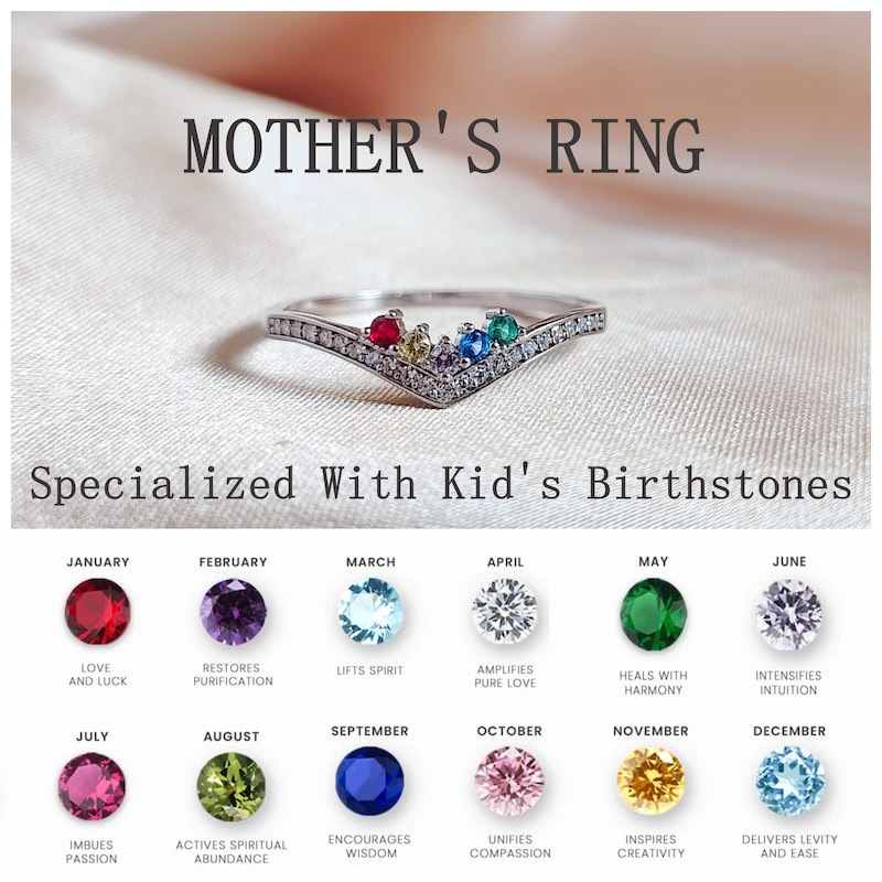 Mother&#39;s Ring, Specialized With Kid&#39;s Birthstones, Personalized 1-5 Birthstones Chevron Pave Ring, Gift For Her, Gift For Mom, Custom Ring