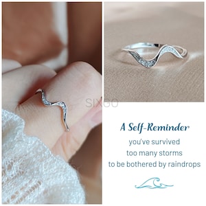 A Self-Reminder, Youve Survived Too Many Storms Minimalist Wave Ring, Self Love Ring, Unique High And Low Ring, Christmas Gift,Gift For Her image 8