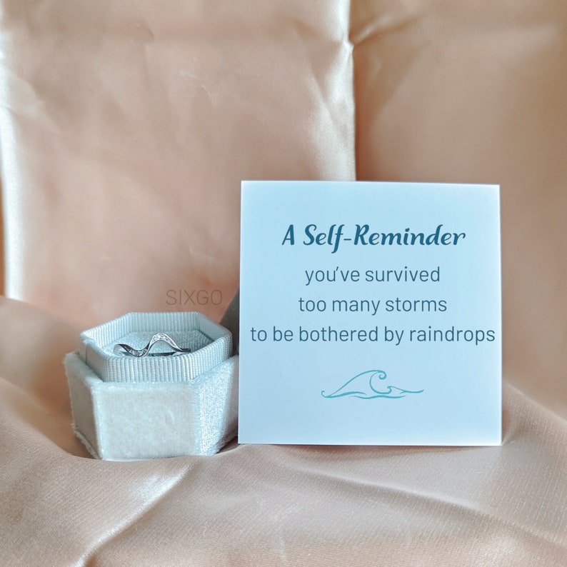 A Self-Reminder, Youve Survived Too Many Storms Minimalist Wave Ring, Self Love Ring, Unique High And Low Ring, Christmas Gift,Gift For Her image 10