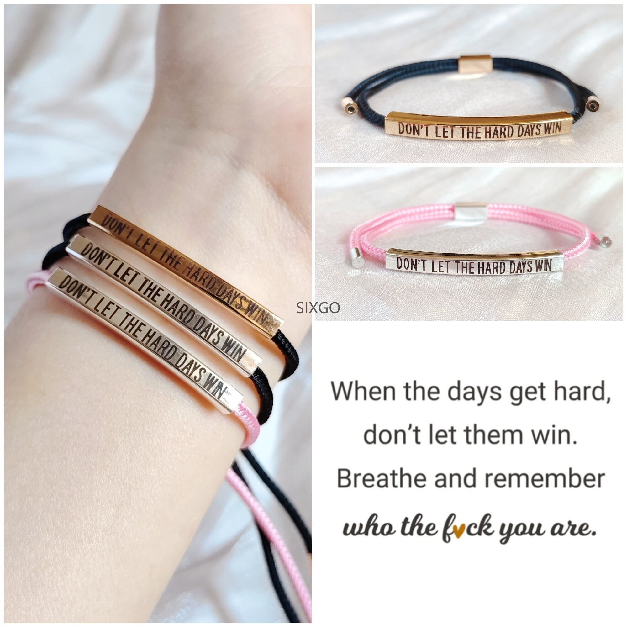 JewelryWe Inspirerende gevlochten wikkelarmband: verstelbare dunne stalen schuifregelaar handgeweven touwarmband Laat de harde dagen niet winnen motiverende sieraden voor vrouwen mannen, Roestvrij