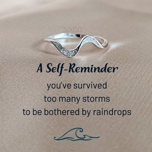 A Self-Reminder, You’ve Survived Too Many Storms Minimalist Wave Ring, Self Love Ring, Unique High And Low Ring, Christmas Gift,Gift For Her