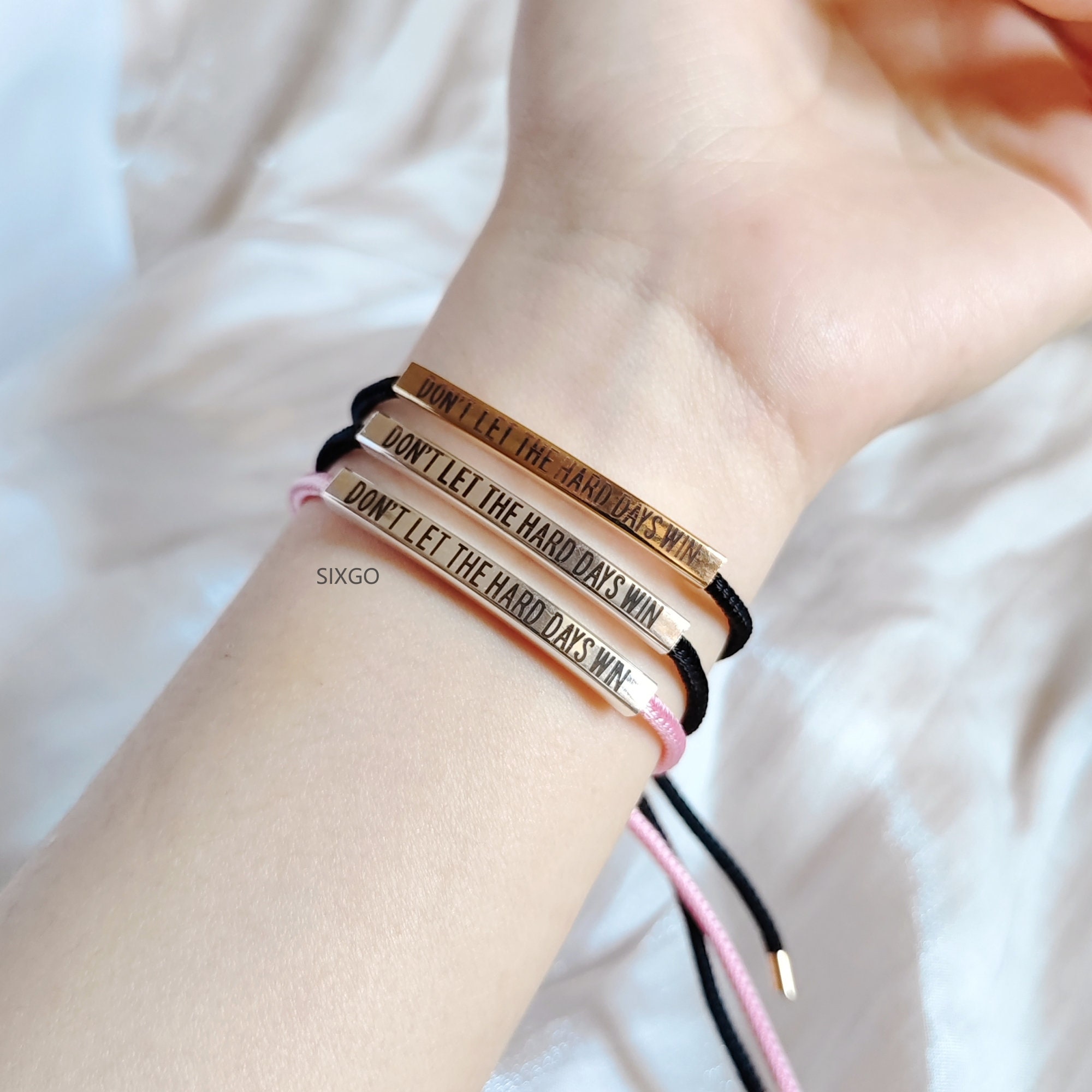 Laat de harde dagen niet winnen Buisarmband, handgemaakte verstelbare roestvrijstalen inspirerende armbanden kopen vanaf een prijs van 10