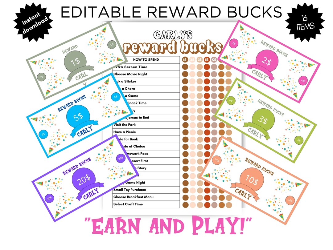 Earn and Spend: Fun Reward Bucks for Kids, Editable Mom Bucks ...