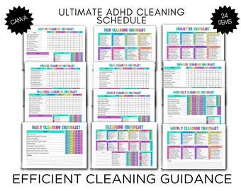 Seasonal EDITABLE Cleaning checklist Made Easy - Spring, Summer, Fall,and Winter Cleaning canva templates,deep + declutter adult chore chart