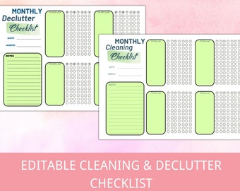 editable adhd cleaning checklist monthly  cleaning schedule gift for ADHD, printable declutter checklist adhd digital planner