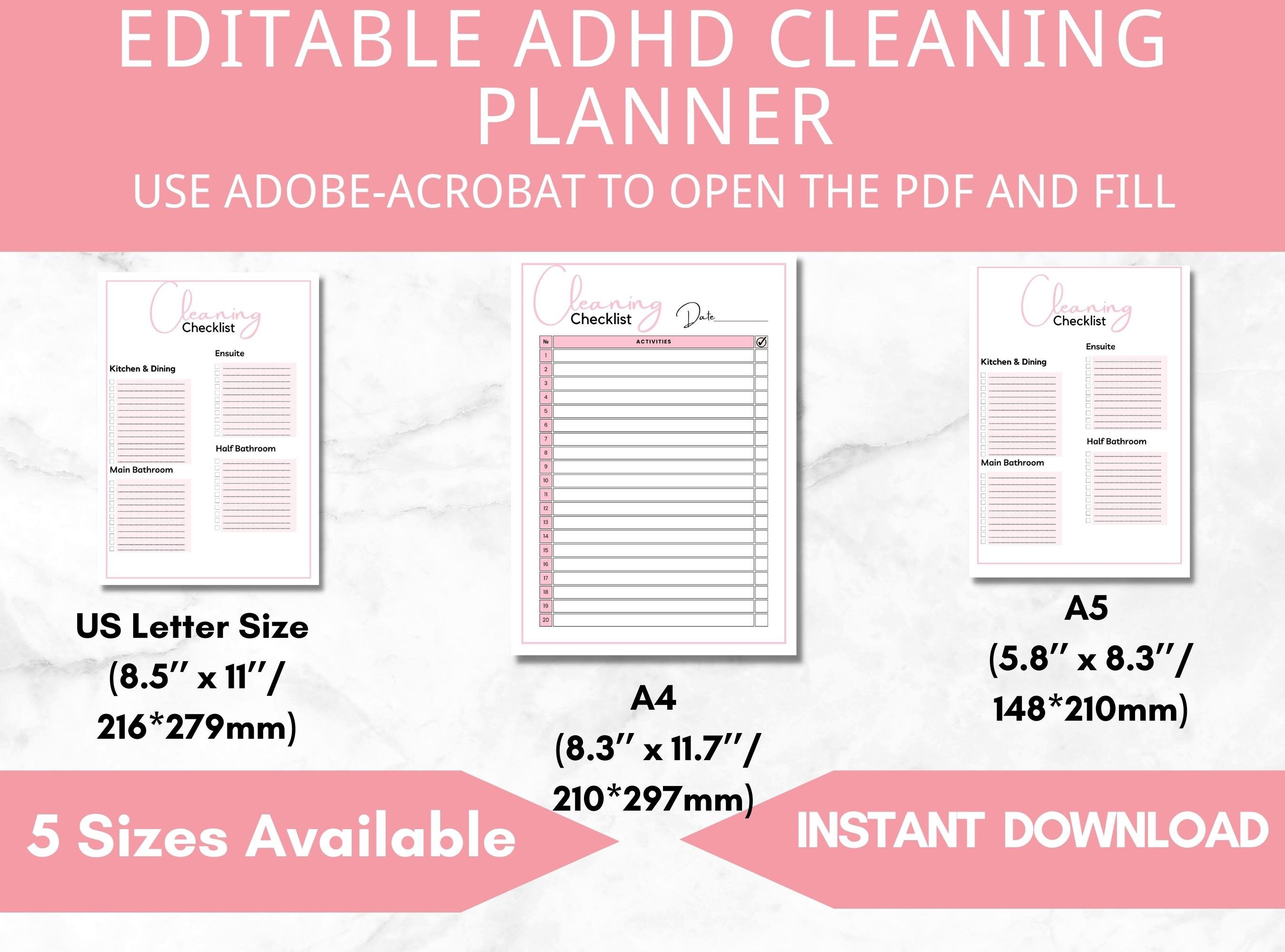 ADHD Cleaning Checklist Cleaning Schedule Printable,gift for ADHD
