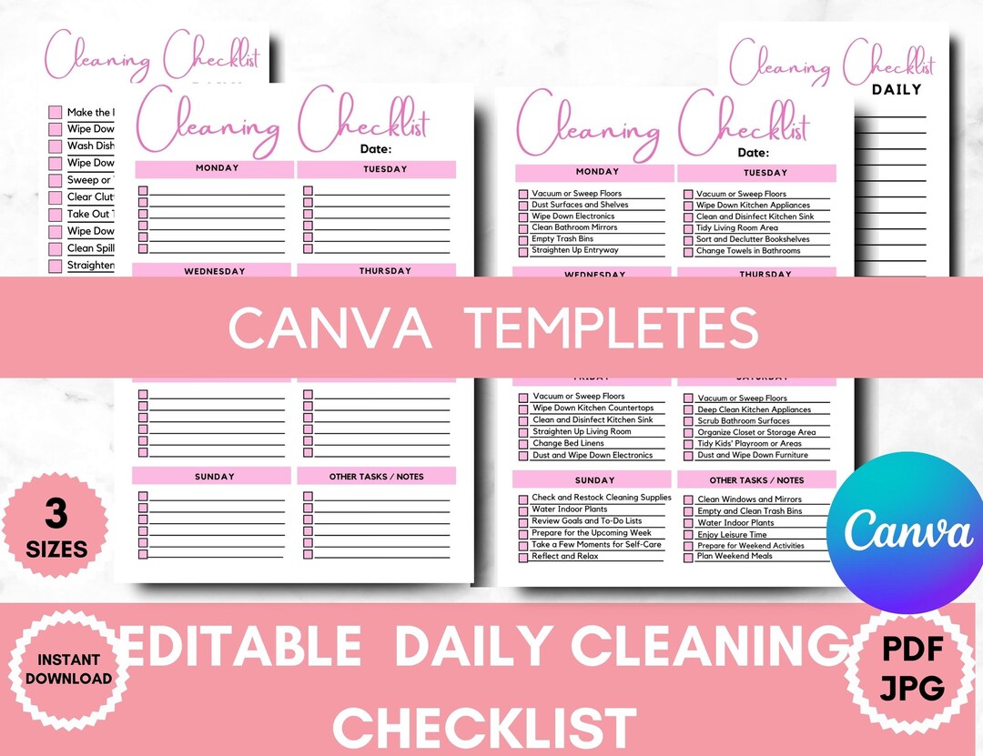 ADHD Cleaning Checklist Printable Cleaning Schedule Template,gift for ...