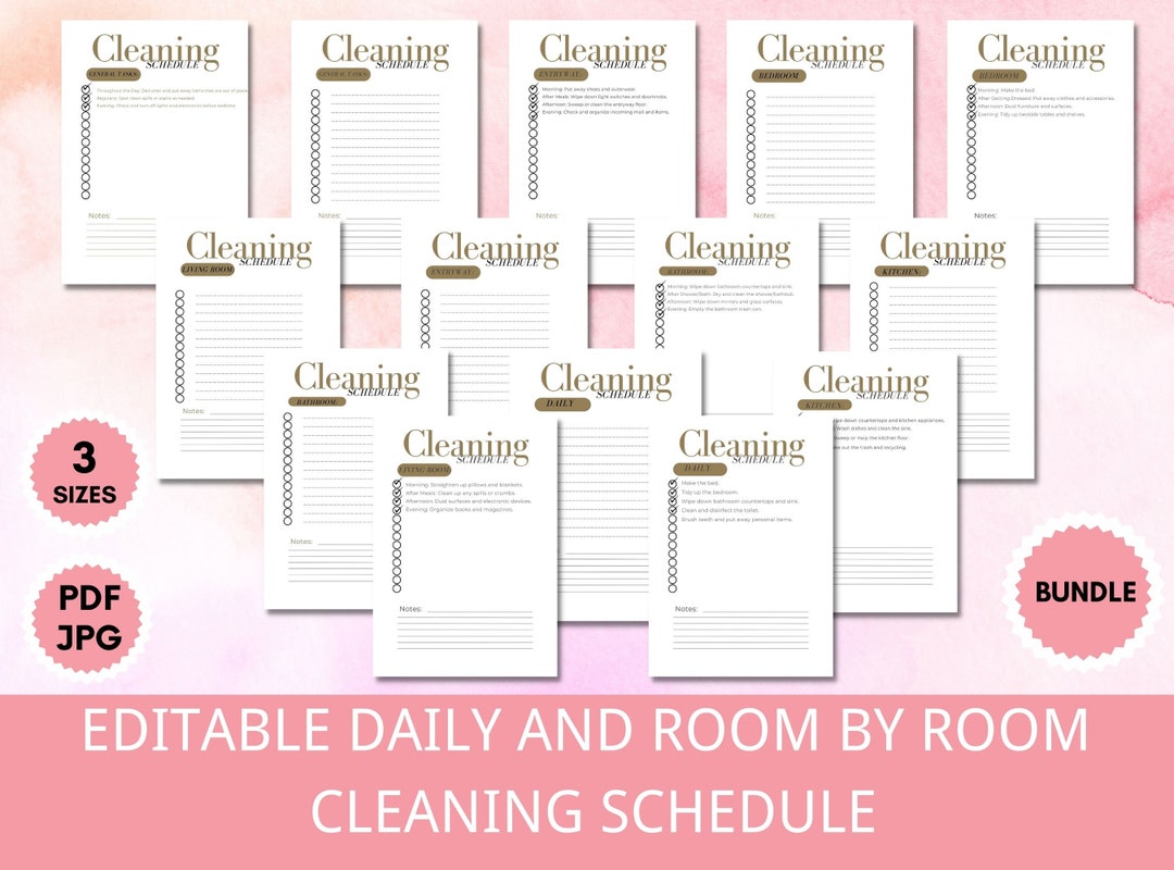 Editable Cleaning Schedule Daily and Room by Room Cleaning Checklist ...