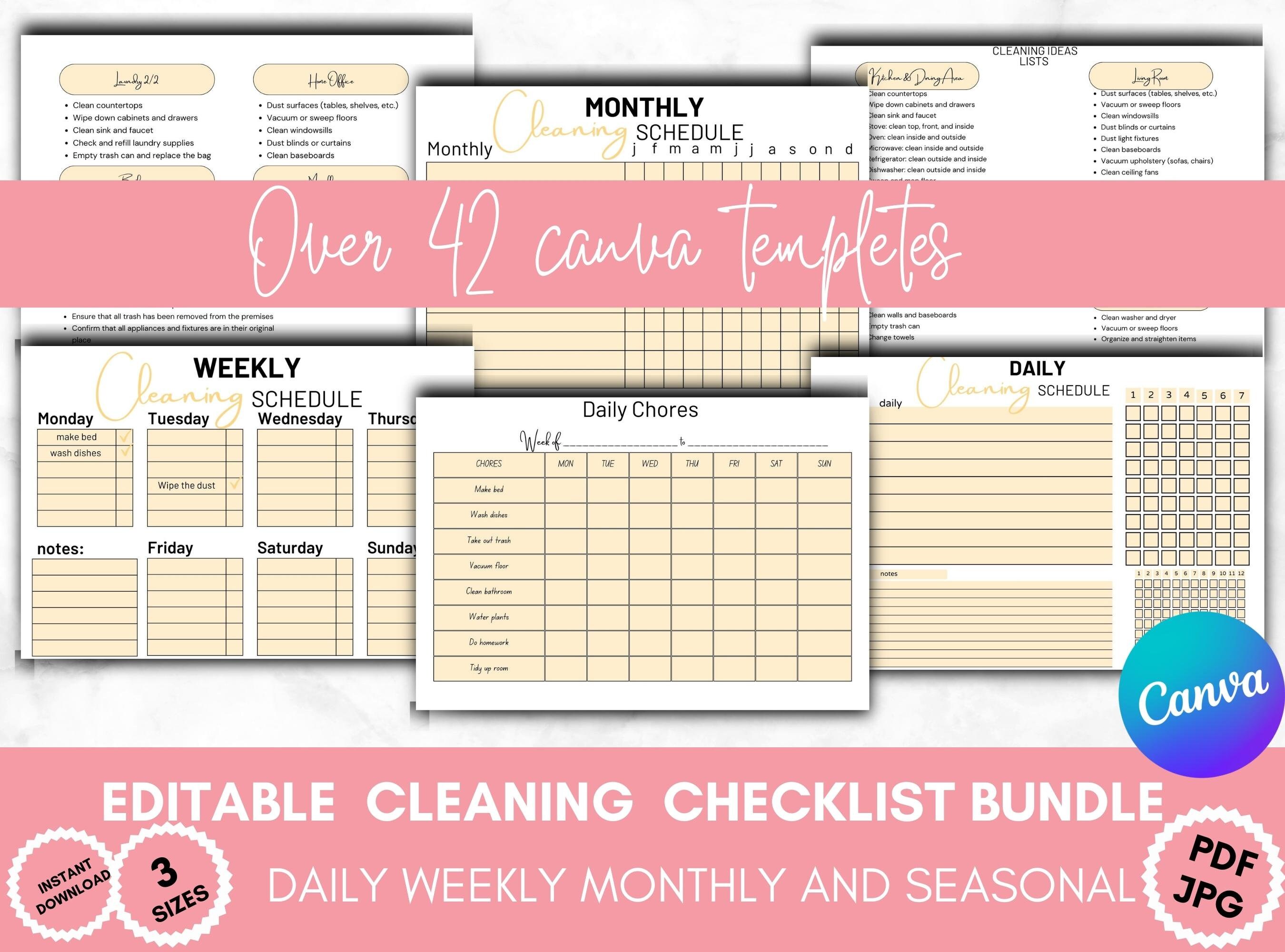 ADHD Cleaning Checklist Daily Weekly Monthly Printable Cleaning ...