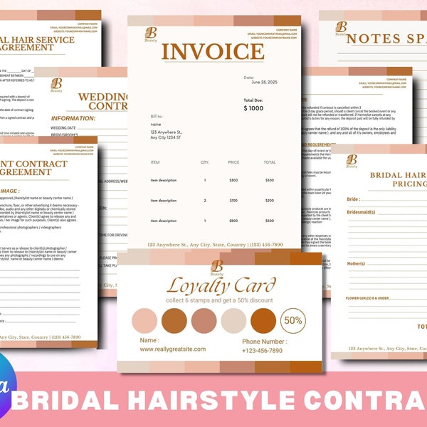 Bridal Hair Contract CANVA Template, editable Wedding Party Service Agreement, Beauty  Freelance Hairstylist Forms, Bride Terms & Conditions
