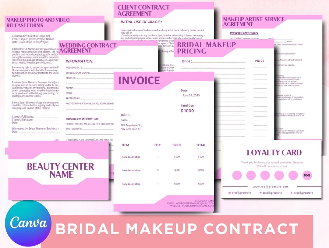 Bridal Makeup Artist Contract, MUA Agreement,editable Makeup Artist ...