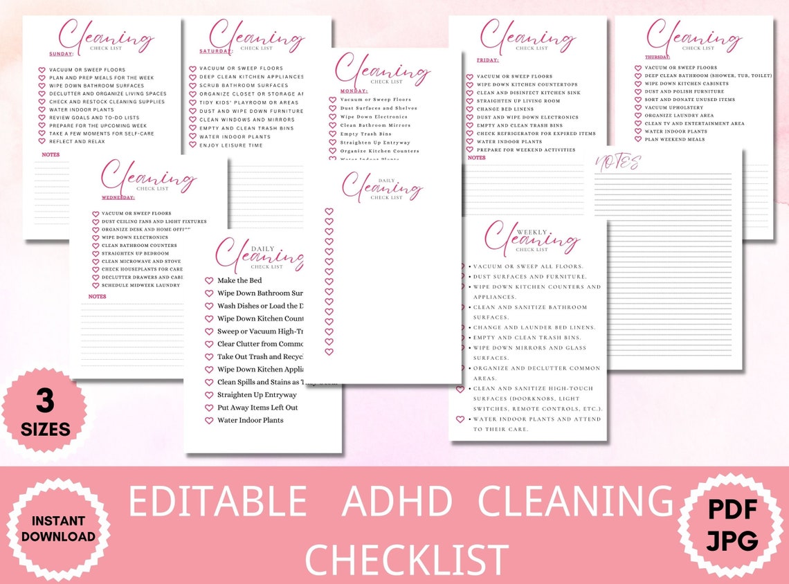 ADHD Cleaning Checklist Cleaning Schedule Printablegift for - Etsy