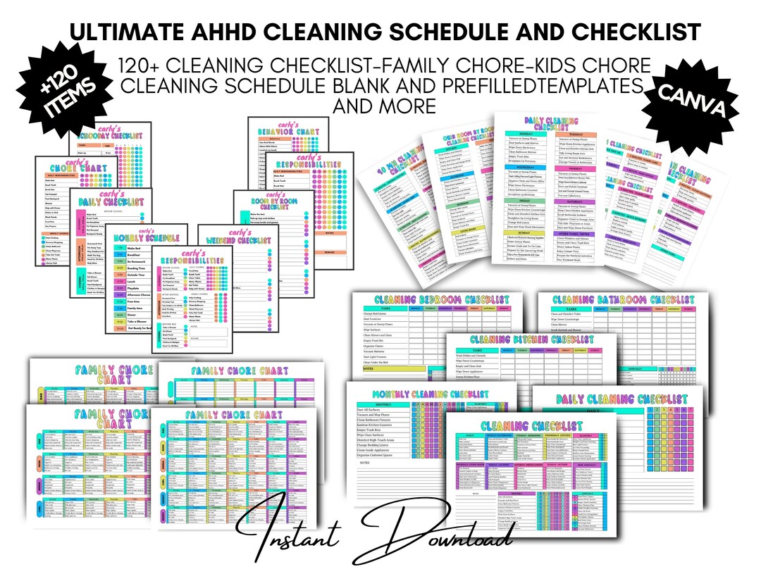 Cleaning Checklist Bundle,adhd-friendly Daily Housekeeping Routine ...