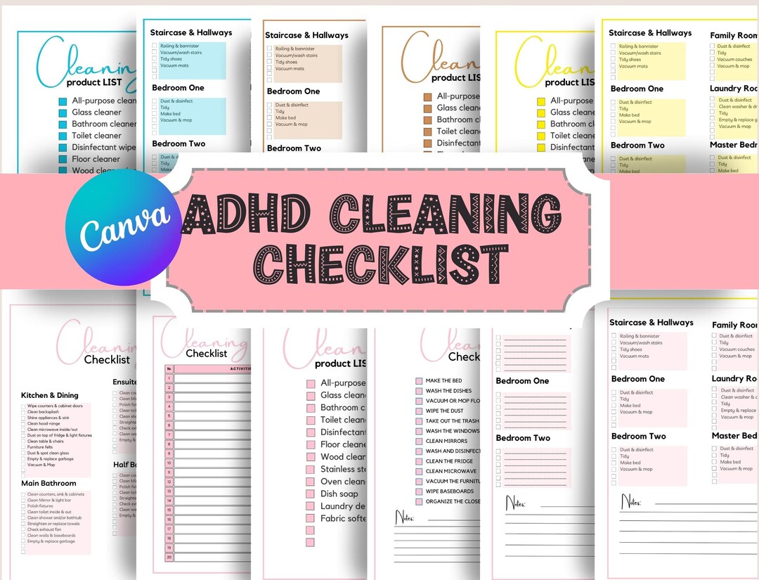 ADHD Cleaning Checklist Editable Cleaning Schedule Gift For Etsy