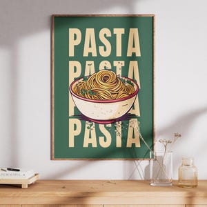 Retro Pasta Art Print - Italian Food Lover Kitchen Decor, Vintage Style Pasta Wall Art, Cute Noodle Illustration, Chef Gift