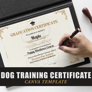犬の訓練証明書、介助犬、修了証明書テンプレート、ペットの卒業証書テンプレート、子犬の証明書、卒業テンプレート