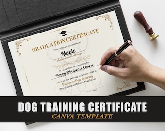 Dog Training Certificate, Service Dog, Certificate of Completion Template, Pet Diploma Template, Puppy Certificate, Graduation Template