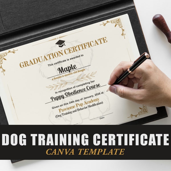 Dog Training Certificate, Service Dog, Certificate of Completion Template, Pet Diploma Template, Puppy Certificate, Graduation Template