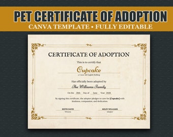 Pet Adoption Certificate, Certificate of Adoption, Adoption Puppy Certificate, Puppy Adoption Certificate, Dog Adoption Template