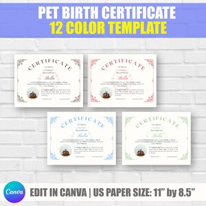 Certificado de nacimiento de cachorro, certificado de adopción, certificado de nacimiento de mascota imprimible, certificado de perro